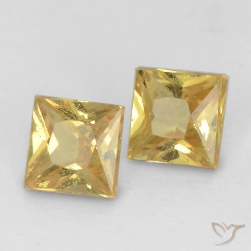 0.56 ctw Golden Sapphire Stones, Natural Sapphire in Princess-Cut Shape for Sale