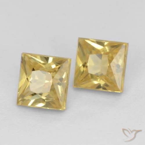 0.56 ctw Golden Sapphire Stones, Natural Sapphire in Princess-Cut Shape for Sale