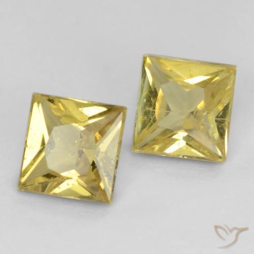 0.59 ctw Yellow Sapphire Stones, Natural Sapphire in Princess-Cut Shape for Sale