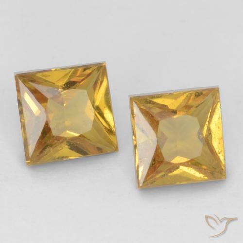 0.58 ctw Yellow Sapphire Stones, Natural Sapphire in Princess-Cut Shape for Sale
