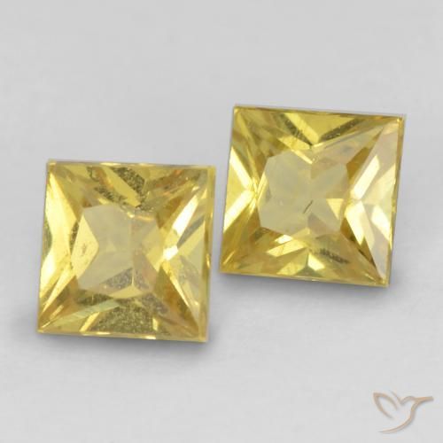 0.62 ctw Yellow Sapphire Stones, Natural Sapphire in Princess-Cut Shape for Sale