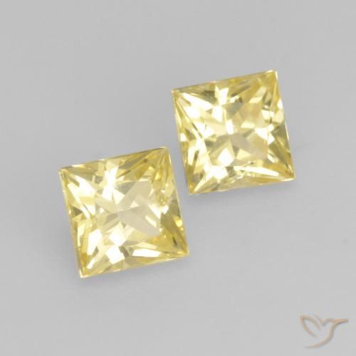 0.64 ctw Yellow Sapphire Stones, Natural Sapphire in Princess-Cut Shape for Sale