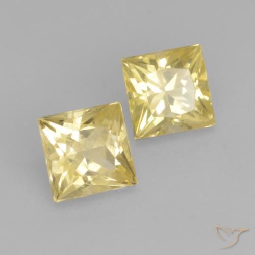 0.78 ctw Yellow Sapphire Stones, Natural Sapphire in Princess-Cut Shape for Sale