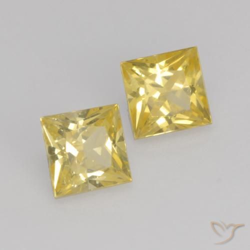 0.65 ctw Yellow Sapphire Stones, Natural Sapphire in Princess-Cut Shape for Sale