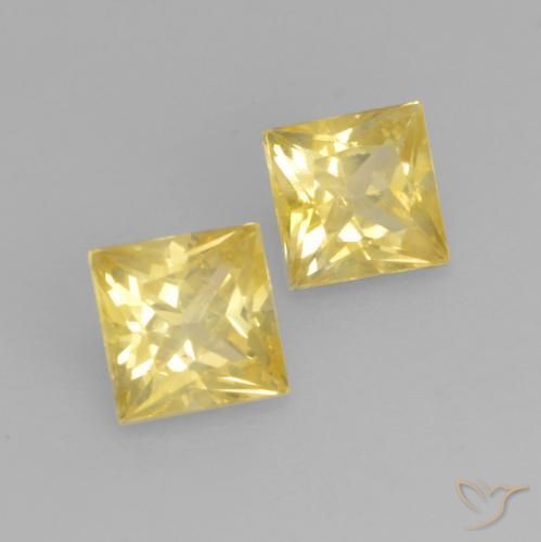 0.66 ctw Yellow Sapphire Stones, Natural Sapphire in Princess-Cut Shape for Sale