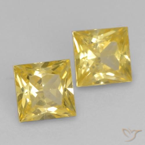 0.68 ctw Yellow Sapphire Stones, Natural Sapphire in Princess-Cut Shape for Sale