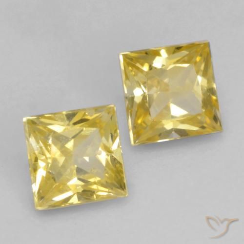0.51 ctw Yellow Sapphire Stones, Natural Sapphire in Princess-Cut Shape for Sale