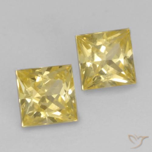 0.59 ctw Yellow Sapphire Stones, Natural Sapphire in Princess-Cut Shape for Sale