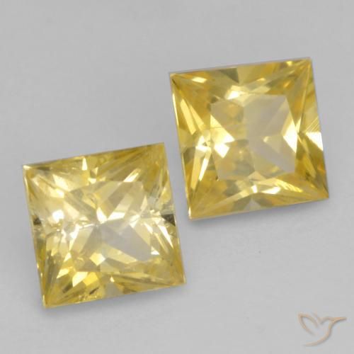 0.76 ctw Yellow Sapphire Stones, Natural Sapphire in Princess-Cut Shape for Sale