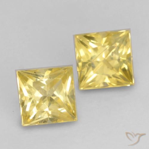 0.50 ctw Yellow Sapphire Stones, Natural Sapphire in Princess-Cut Shape for Sale