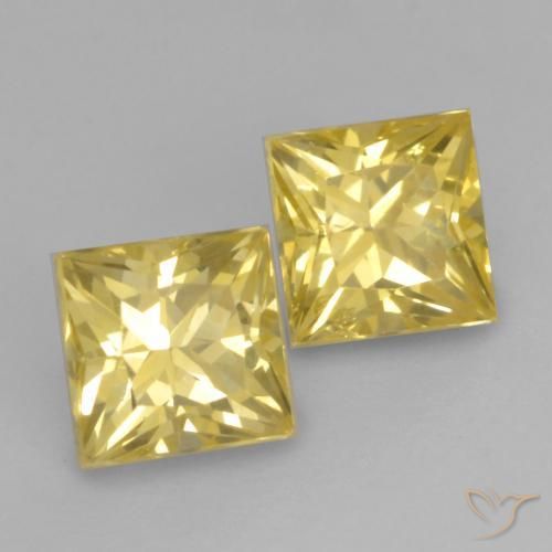 0.73 ctw Yellow Sapphire Stones, Natural Sapphire in Princess-Cut Shape for Sale