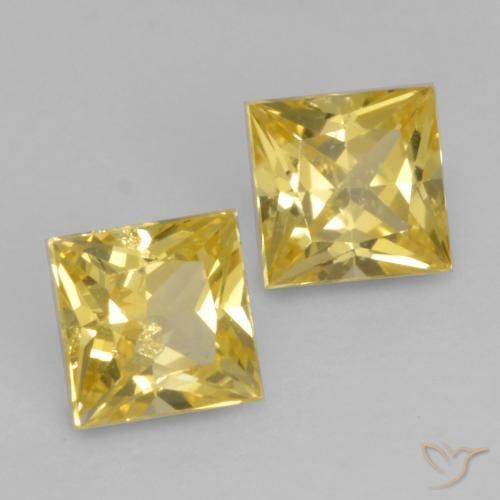 0.63 ctw Yellow Sapphire Stones, Natural Sapphire in Princess-Cut Shape for Sale