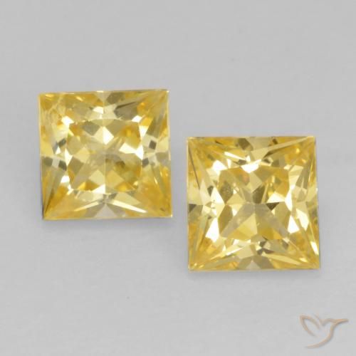0.6 ct Loose Yellow Sapphire, 3.5 x 3.4 mm Princess Cut From Tanzania, Photo A
