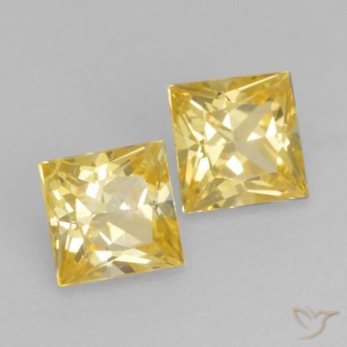 0.60 ctw Yellow Sapphire Stones, Natural Sapphire in Princess-Cut Shape for Sale