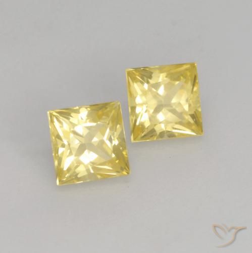 0.59 ctw Yellow Sapphire Stones, Natural Sapphire in Princess-Cut Shape for Sale