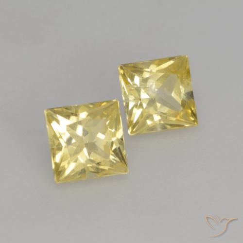 0.64 ctw Yellow Sapphire Stones, Natural Sapphire in Princess-Cut Shape for Sale
