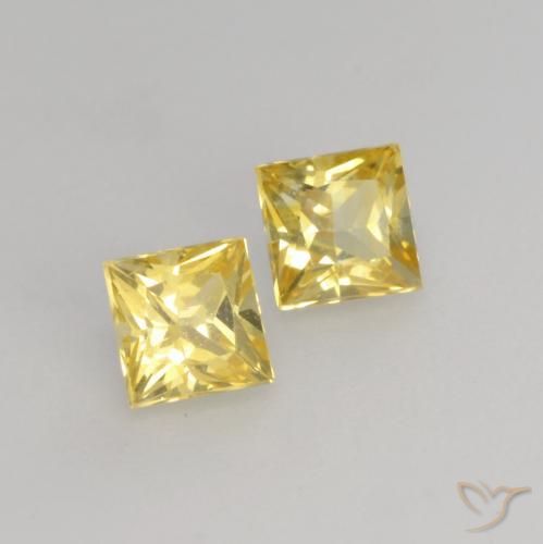 0.53 ctw Yellow Sapphire Stones, Natural Sapphire in Princess-Cut Shape for Sale