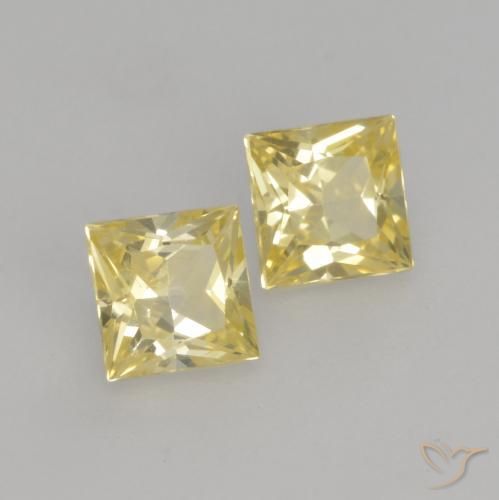 0.71 ctw Yellow Sapphire Stones, Natural Sapphire in Princess-Cut Shape for Sale