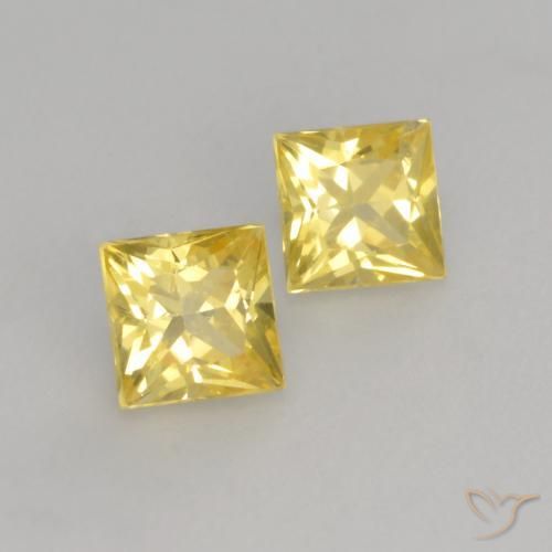 0.66 ctw Yellow Sapphire Stones, Natural Sapphire in Princess-Cut Shape for Sale