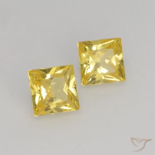 0.58 ctw Yellow Sapphire Stones, Natural Sapphire in Princess-Cut Shape for Sale