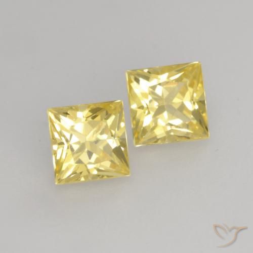 0.69 ctw Yellow Sapphire Stones, Natural Sapphire in Princess-Cut Shape for Sale