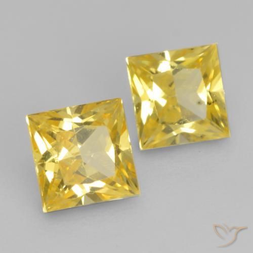 0.64 ctw Yellow Sapphire Stones, Natural Sapphire in Princess-Cut Shape for Sale