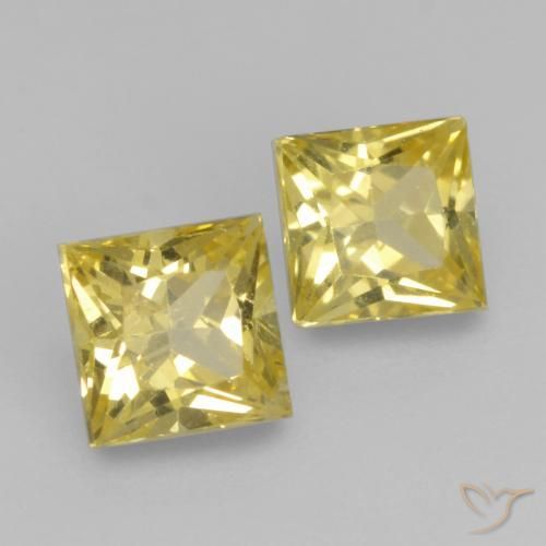 0.64 ctw Yellow Sapphire Stones, Natural Sapphire in Princess-Cut Shape for Sale