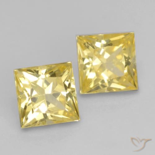 0.71 ctw Yellow Sapphire Stones, Natural Sapphire in Princess-Cut Shape for Sale