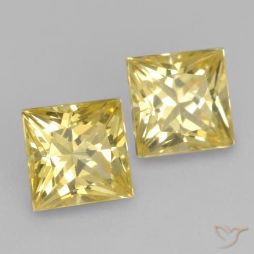 0.73 ctw Yellow Sapphire Stones, Natural Sapphire in Princess-Cut Shape for Sale