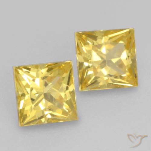 0.74 ctw Yellow Sapphire Stones, Natural Sapphire in Princess-Cut Shape for Sale