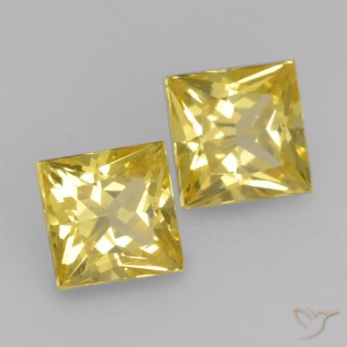 0.68 ctw Yellow Sapphire Stones, Natural Sapphire in Princess-Cut Shape for Sale