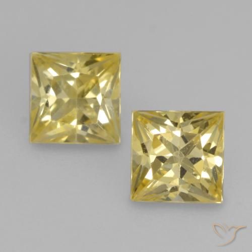 0.59 ct Yellow Sapphire, 3.5 x 3.4 mm Princess Cut From Tanzania, Photo A