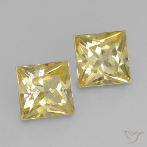 0.59 ctw Yellow Sapphire Stones, Natural Sapphire in Princess-Cut Shape for Sale