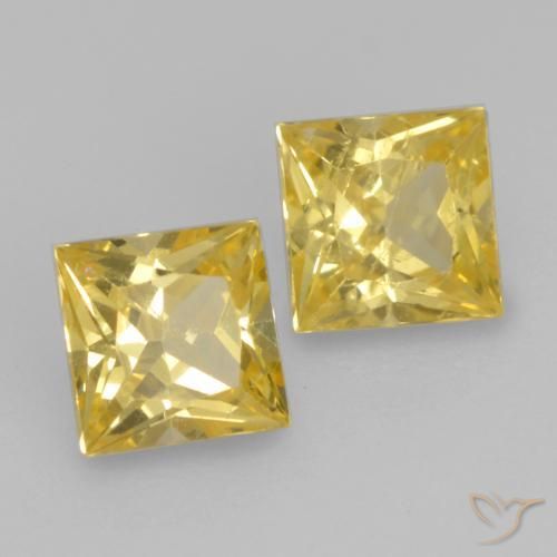 0.65 ctw Yellow Sapphire Stones, Natural Sapphire in Princess-Cut Shape for Sale