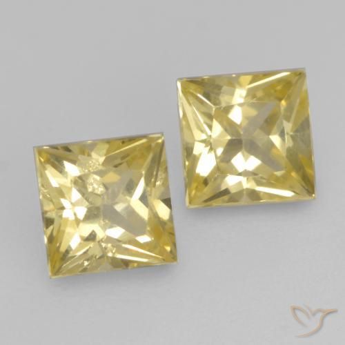 0.49 ctw Yellow Sapphire Stones, Natural Sapphire in Princess-Cut Shape for Sale