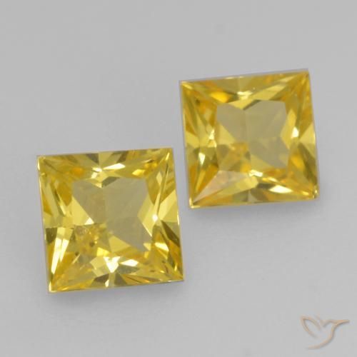 0.55 ctw Yellow Sapphire Stones, Natural Sapphire in Princess-Cut Shape for Sale