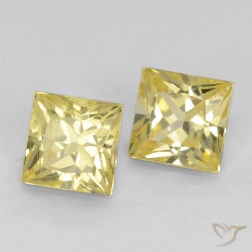 0.64 ctw Yellow Sapphire Stones, Natural Sapphire in Princess-Cut Shape for Sale