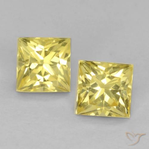 0.62 ctw Yellow Sapphire Gemstones, Sapphire Gems in Princess-Cut Shape for Sale.