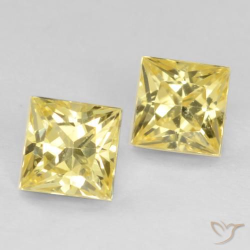 0.64 ctw Yellow Sapphire Stones, Natural Sapphire in Princess-Cut Shape for Sale