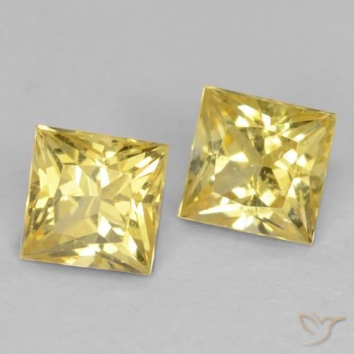 0.68 ctw Yellow Sapphire Stones, Natural Sapphire in Princess-Cut Shape for Sale