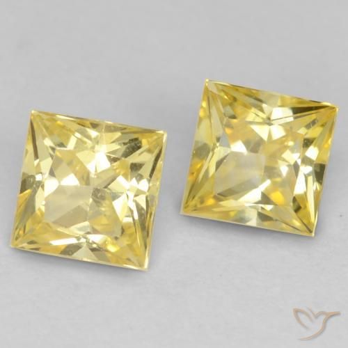 0.70 ctw Yellow Sapphire Stones, Natural Sapphire in Princess-Cut Shape for Sale