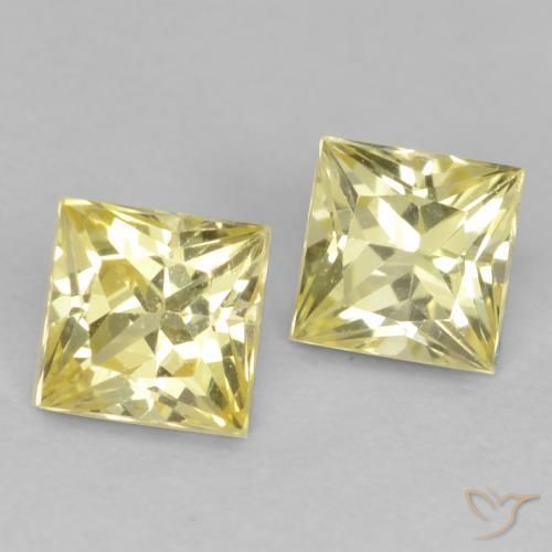 0.74 ctw Yellow Sapphire Stones, Natural Sapphire in Princess-Cut Shape for Sale