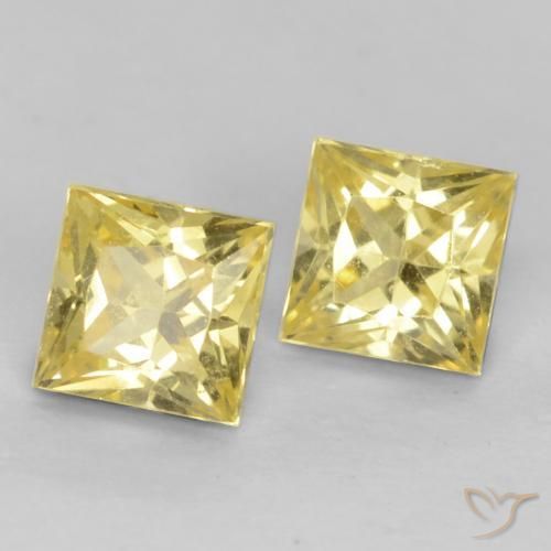 0.68 ctw Yellow Sapphire Stones, Natural Sapphire in Princess-Cut Shape for Sale