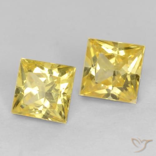 0.61 ctw Yellow Sapphire Stones, Natural Sapphire in Princess-Cut Shape for Sale