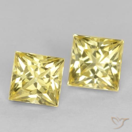 0.70 ctw Yellow Sapphire Stones, Natural Sapphire in Princess-Cut Shape for Sale