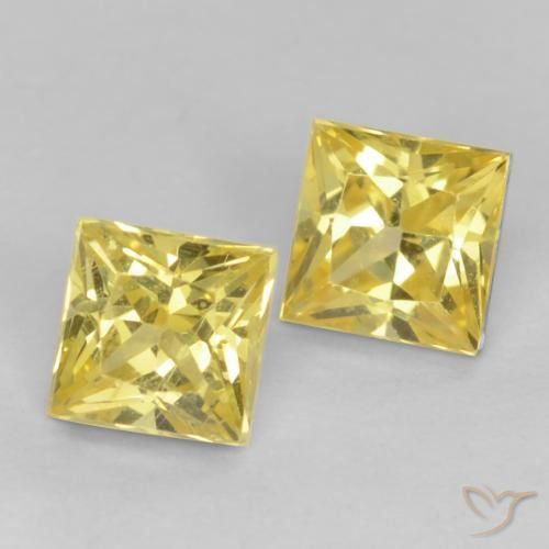0.61 ctw Yellow Sapphire Stones, Natural Sapphire in Princess-Cut Shape for Sale
