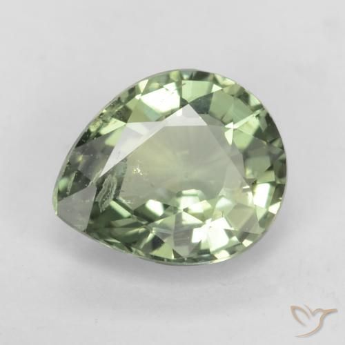 0.79ct Natural Medium Light Green Sapphire, Pear Shape, VS