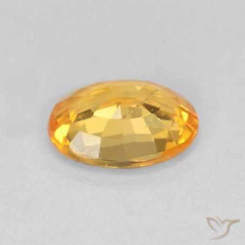 Sapphire Gemstone in 6.4 x 4.9 mm Size for Sale, Sapphire Stone in Medium-Light Orange-Gold Color