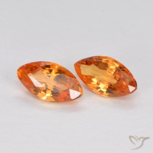 0.41 ctw Orange Sapphire Stones, Natural Sapphire in Marquise Facet Shape for Sale