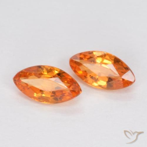 0.37 ctw Orange Sapphire Stones, Natural Sapphire in Marquise Facet Shape for Sale